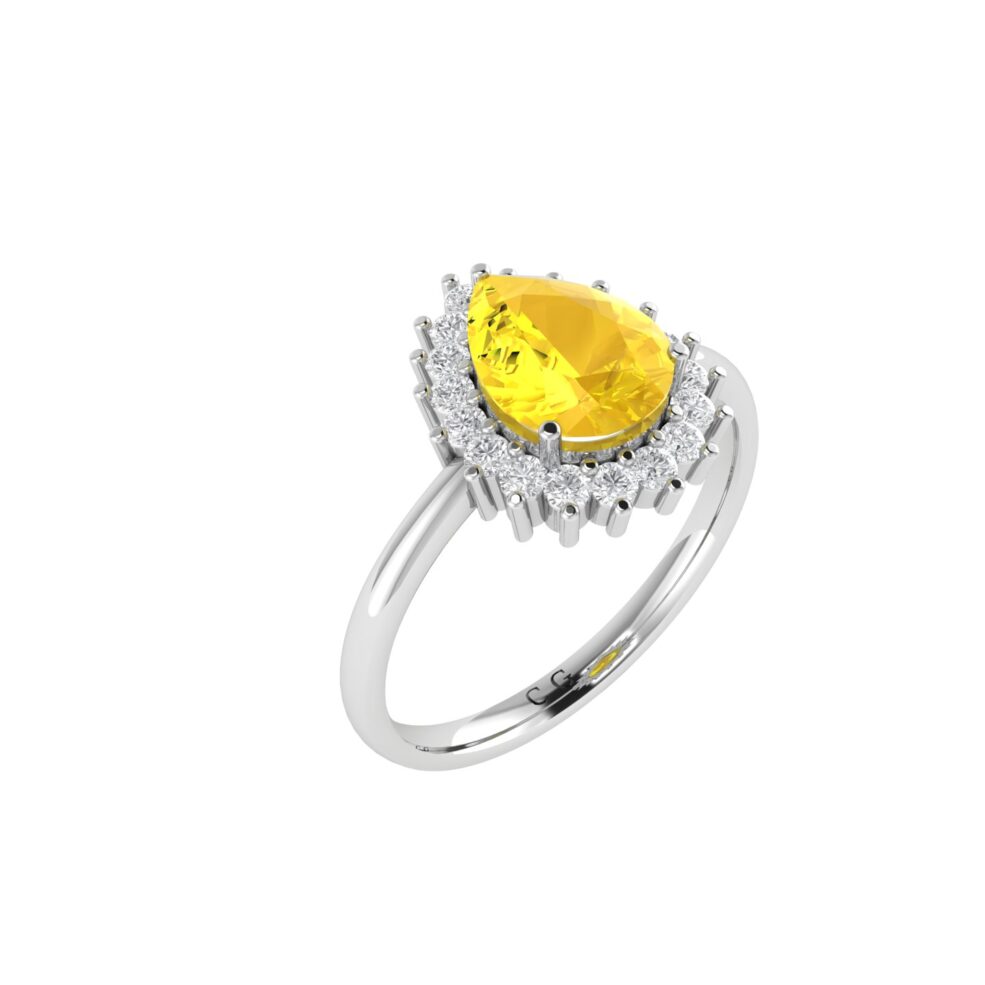 Diana Pear Citrine and Ablazing Diamond Ring in 18K White Gold (2.4ct)
