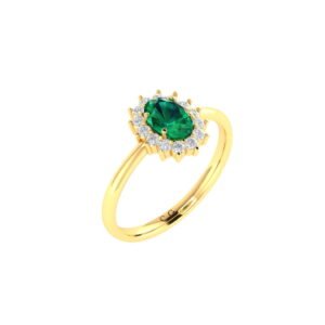 Diana Oval Emerald and Glittering Diamond Ring in 18K Gold (0.28ct)