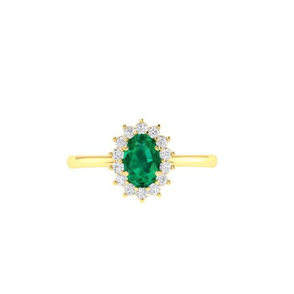 Diana Oval Emerald and Glittering Diamond Ring in 18K Gold (0.28ct)