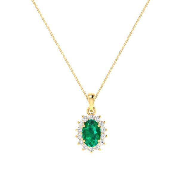 Diana Oval Emerald and Glittering Diamond Pendant in 18K Gold (0.28ct)