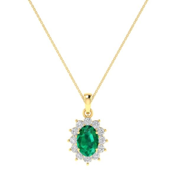 Diana Oval Emerald and Glittering Diamond Pendant in 18K Gold (0.28ct)