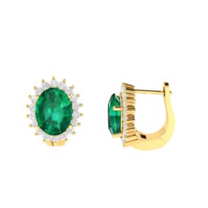 Diana Oval Emerald and Glistering Diamond Earrings in 18K Gold (1.7ct)