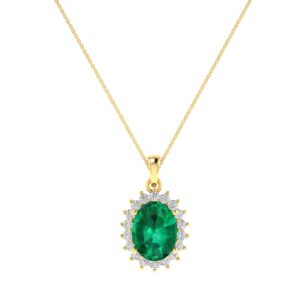 Diana Oval Emerald and Glittering Diamond Pendant in 18K Gold (0.85ct)