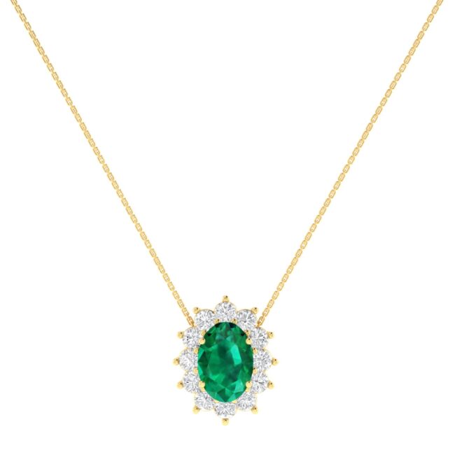 Diana Oval Emerald and Glittering Diamond Necklace in 18K Gold (0.28ct)