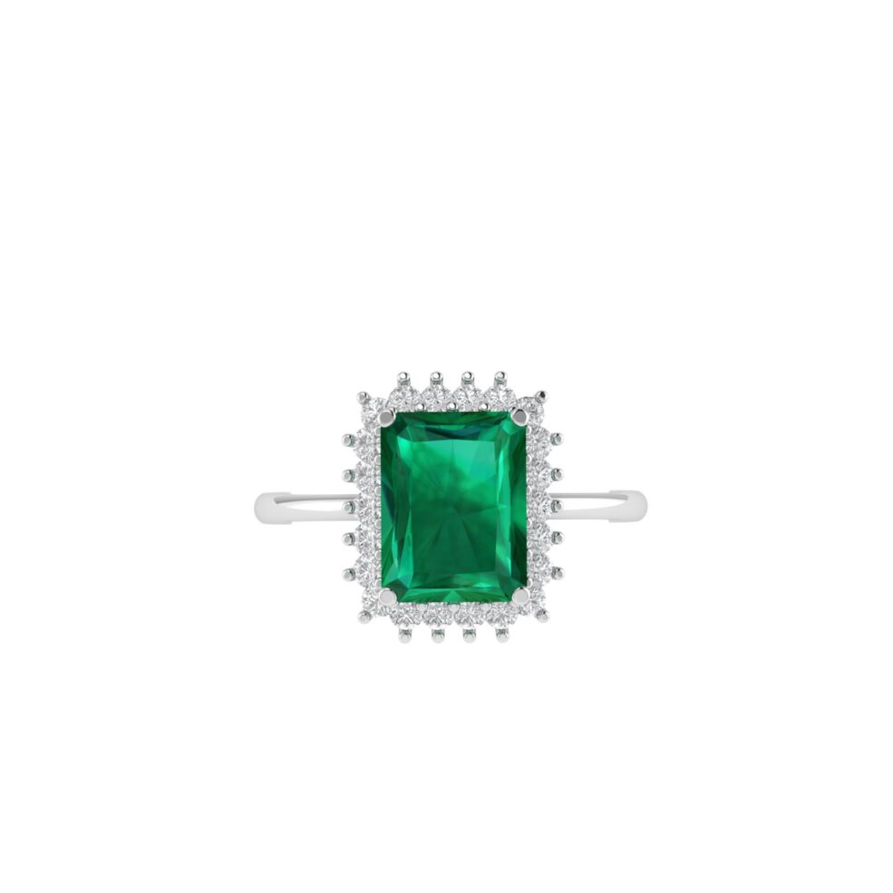 Diana Emerald-Cut Emerald and Glittering Diamond Ring in 18K White Gold (3.15ct)