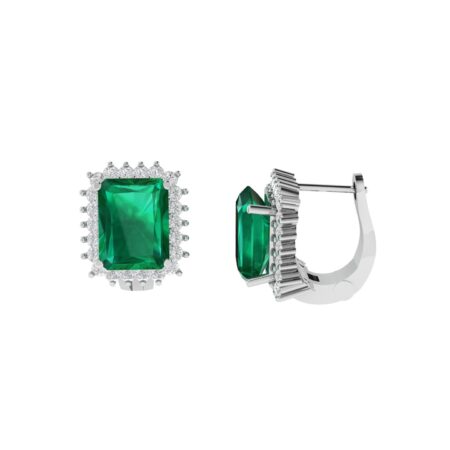 Diana Emerald-Cut Emerald and Glittering Diamond Earrings in 18K White Gold (6.3ct)