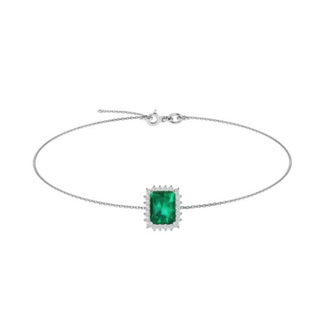 Diana Emerald-Cut Emerald and Glittering Diamond Bracelet in 18K White Gold (3.15ct)
