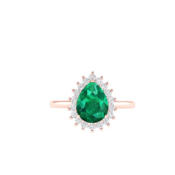 Diana Pear Emerald and Radiant Diamond Ring in 18K Rose Gold (2.25ct)