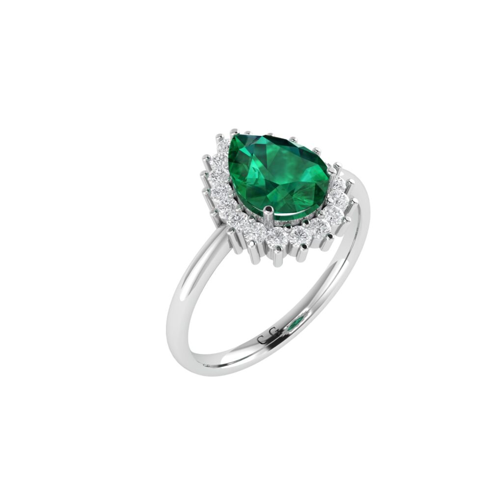 Diana Pear Emerald and Radiant Diamond Ring in 18K White Gold (2.25ct)