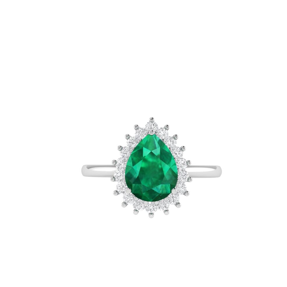 Diana Pear Emerald and Radiant Diamond Ring in 18K White Gold (2.25ct)