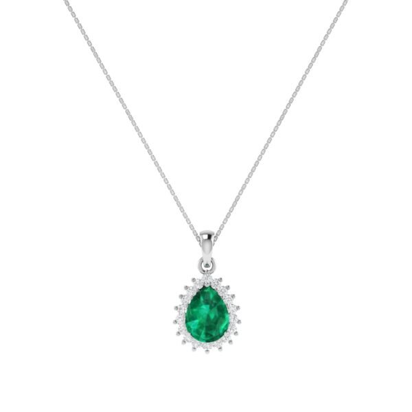 Diana Pear Emerald and Radiant Diamond Pendant in 18K White Gold (2.25ct)