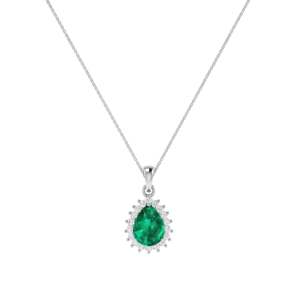 Diana Pear Emerald and Radiant Diamond Pendant in 18K White Gold (2.25ct)