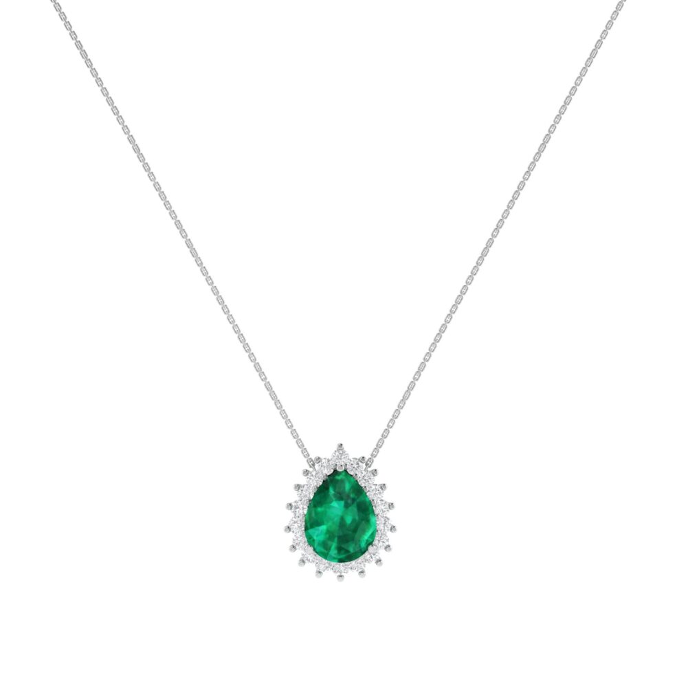Diana Pear Emerald and Radiant Diamond Necklace in 18K White Gold (2.25ct)