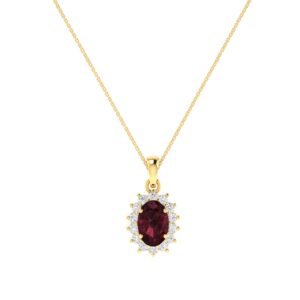 Diana Oval Garnet and Shimmering Diamond Pendant in 18K Gold (0.25ct)