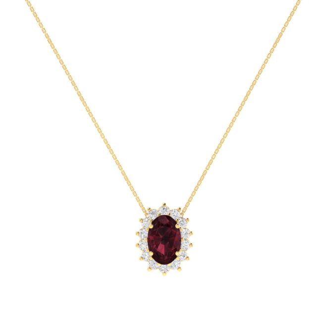 Diana Oval Garnet and Shimmering Diamond Necklace in 18K Gold (0.25ct)