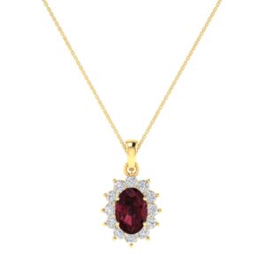 Diana Oval Garnet and Shimmering Diamond Pendant in 18K Gold (0.25ct)