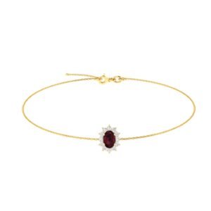 Diana Oval Garnet and Shimmering Diamond Bracelet in 18K Gold (0.25ct)