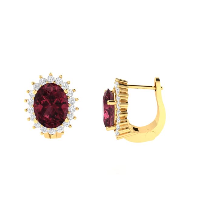 Diana Oval Garnet and Sparkling Diamond Earrings in 18K Gold (2ct)