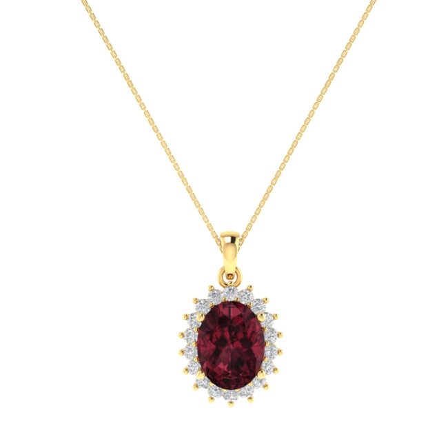 Diana Oval Garnet and Shimmering Diamond Pendant in 18K Gold (1ct)