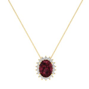 Diana Oval Garnet and Sparkling Diamond Necklace in 18K Gold (1ct)