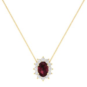 Diana Oval Garnet and Shimmering Diamond Necklace in 18K Gold (0.25ct)