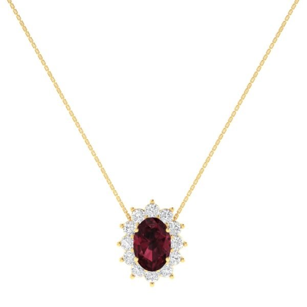 Diana Oval Garnet and Shimmering Diamond Necklace in 18K Gold (0.25ct)