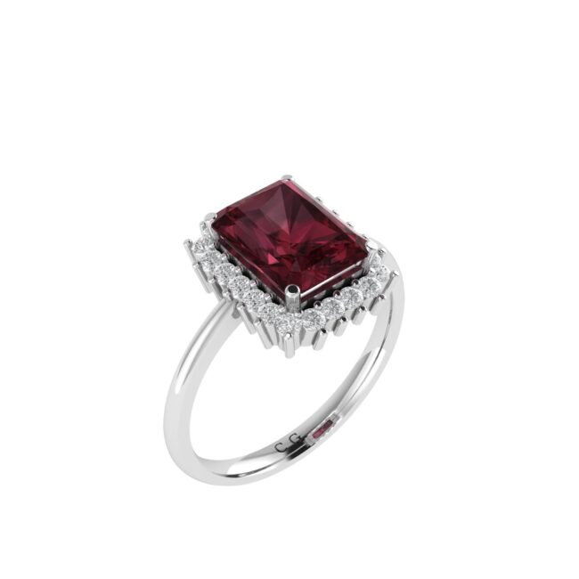 Diana Emerald-Cut Garnet and Shimmering Diamond Ring in 18K White Gold (3.5ct)