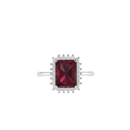 Diana Emerald-Cut Garnet and Shimmering Diamond Ring in 18K White Gold (3.5ct)