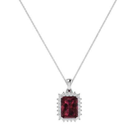Diana Emerald-Cut Garnet and Shimmering Diamond Pendant in 18K White Gold (3.5ct)