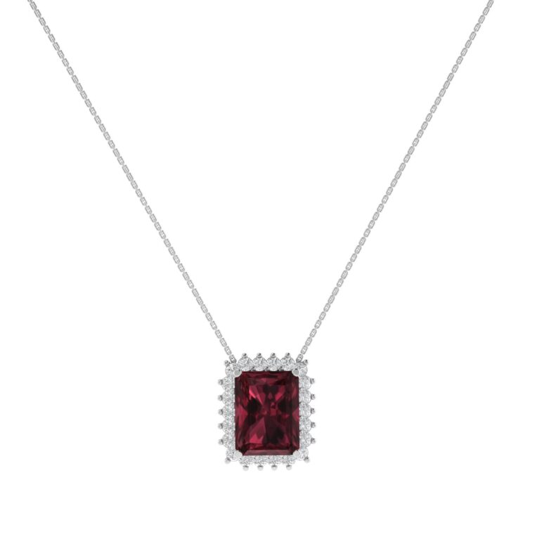 Diana Emerald-Cut Garnet and Shimmering Diamond Necklace in 18K White Gold (3.5ct)