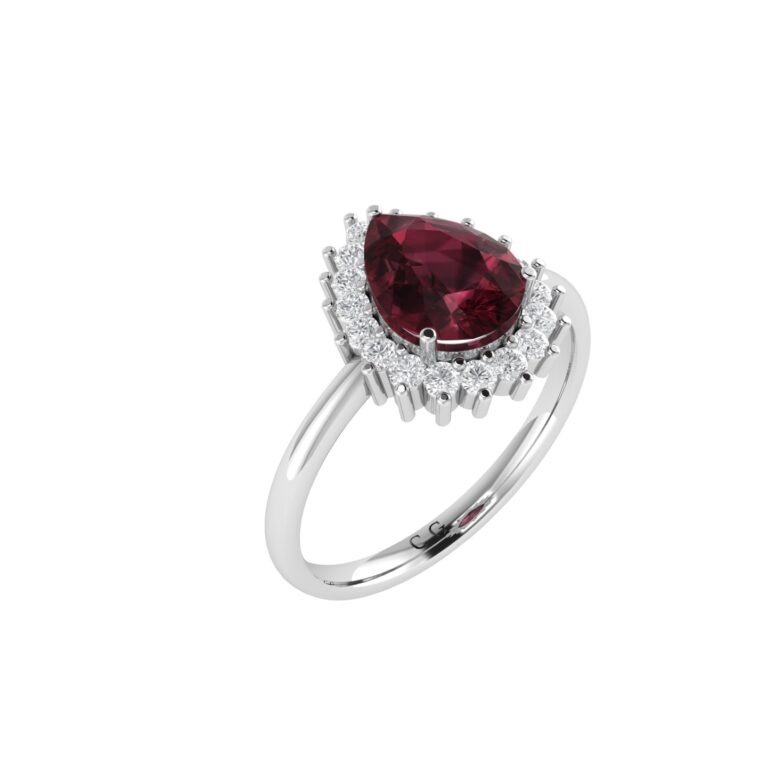 Diana Pear Garnet and Beaming Diamond Ring in 18K White Gold (2.8ct)