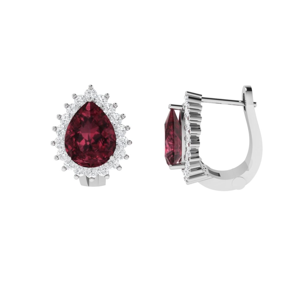 Diana Pear Garnet and Beaming Diamond Earrings in 18K White Gold (5.6ct)