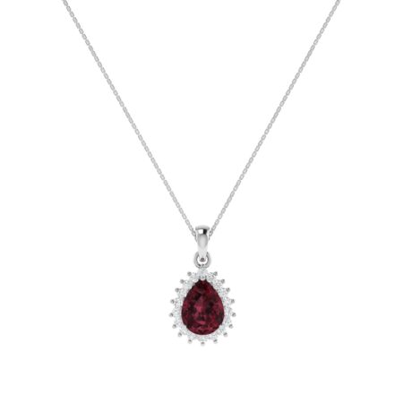 Diana Pear Garnet and Beaming Diamond Pendant in 18K White Gold (2.8ct)