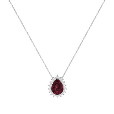 Diana Pear Garnet and Beaming Diamond Necklace in 18K White Gold (2.8ct)
