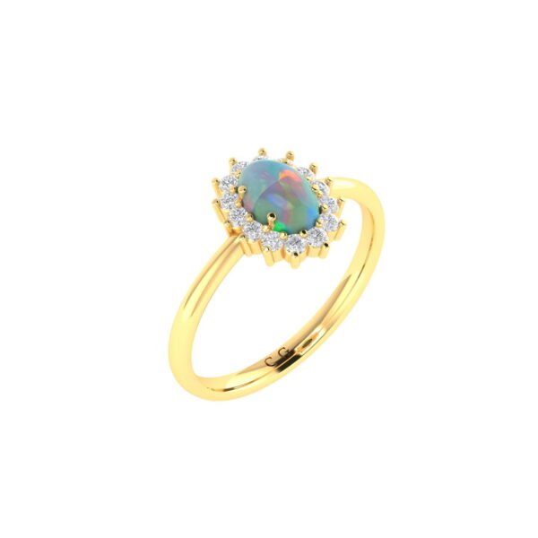 Diana Oval Opal and Shining Diamond Ring in 18K Gold (0.16ct)