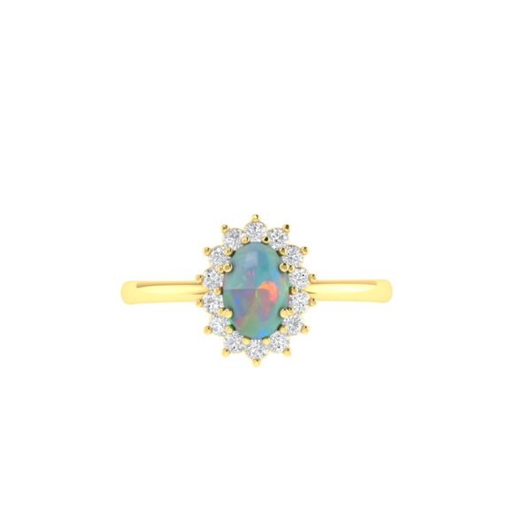 Diana Oval Opal and Shining Diamond Ring in 18K Gold (0.16ct)