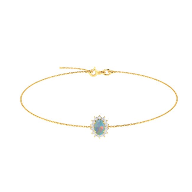 Diana Oval Opal and Shining Diamond Bracelet in 18K Gold (0.16ct)