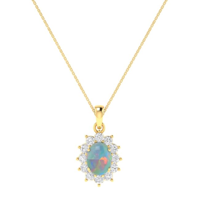 Diana Oval Opal and Shining Diamond Pendant in 18K Gold (0.16ct)