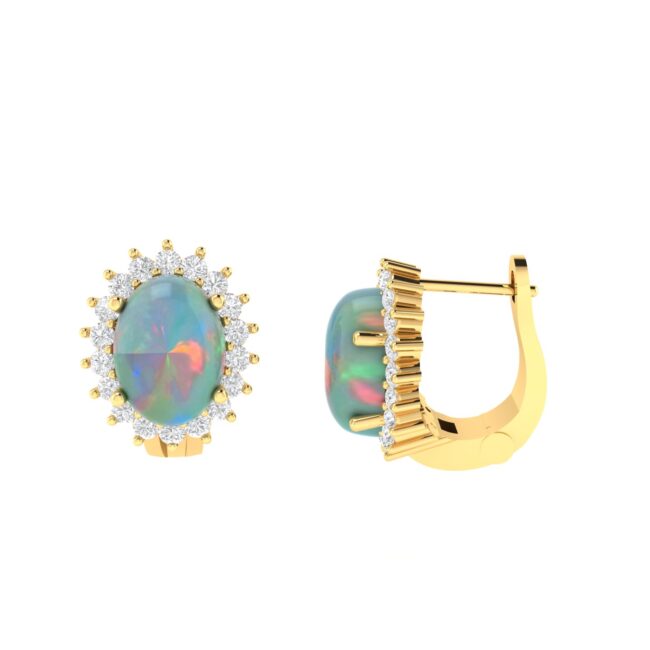 Diana Oval Opal and Gleaming Diamond Earrings in 18K Gold (0.94ct)