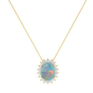 Diana Oval Opal and Gleaming Diamond Necklace in 18K Gold (0.47ct)