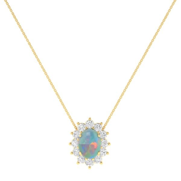 Diana Oval Opal and Shining Diamond Necklace in 18K Gold (0.16ct)