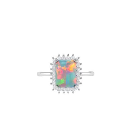 Diana Emerald-Cut Opal and Shining Diamond Ring in 18K White Gold (3.8ct)