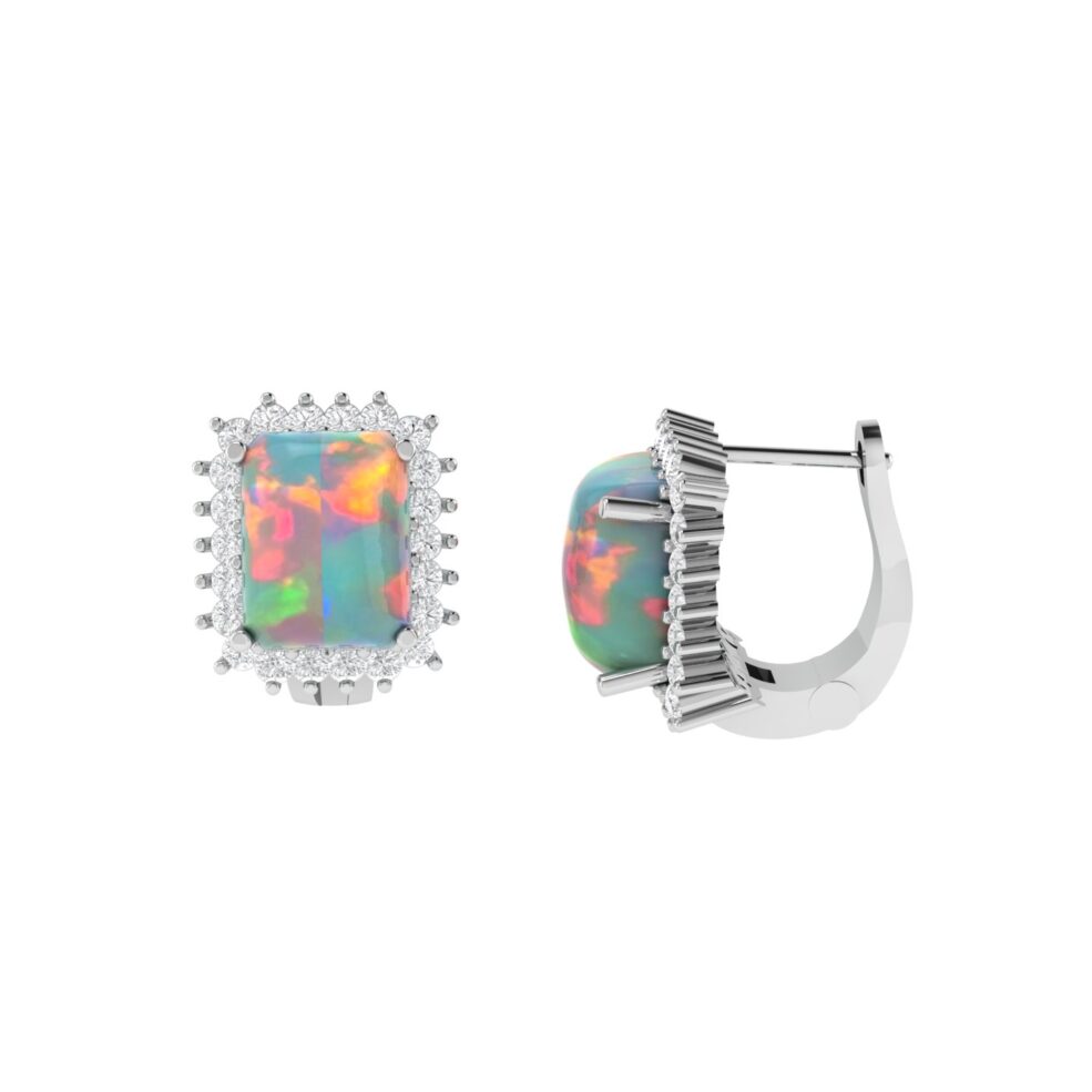 Diana Emerald-Cut Opal and Shining Diamond Earrings in 18K White Gold (7.6ct)