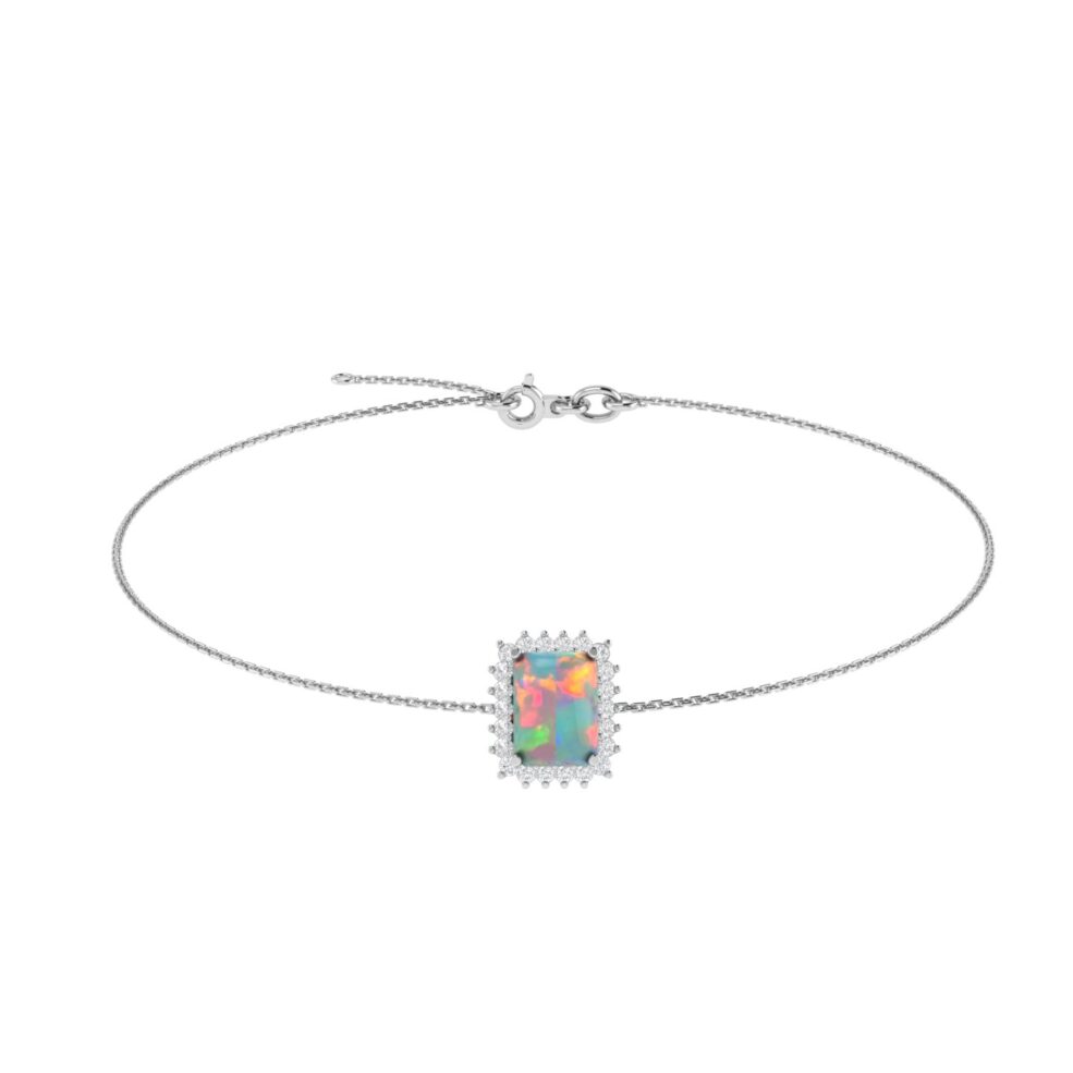 Diana Emerald-Cut Opal and Shining Diamond Bracelet in 18K White Gold (3.8ct)