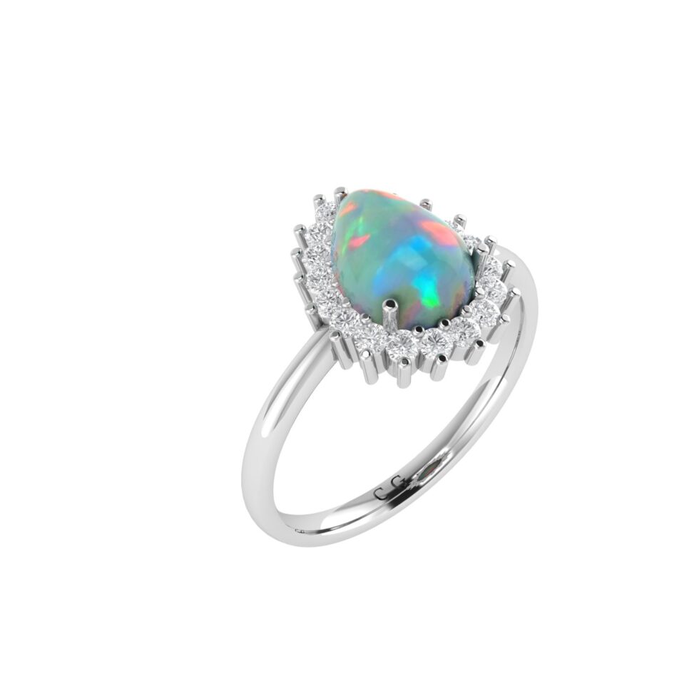 Diana Pear Opal and Ablazing Diamond Ring in 18K White Gold (1.65ct)