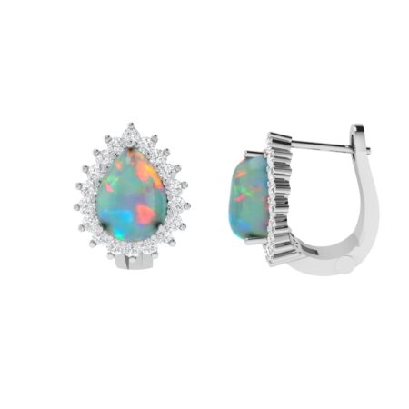 Diana Pear Opal and Ablazing Diamond Earrings in 18K White Gold (3.3ct)
