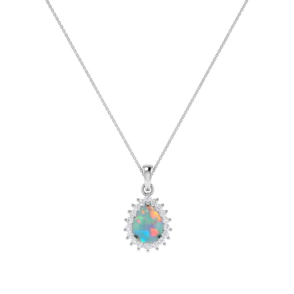 Diana Pear Opal and Ablazing Diamond Pendant in 18K White Gold (1.65ct)