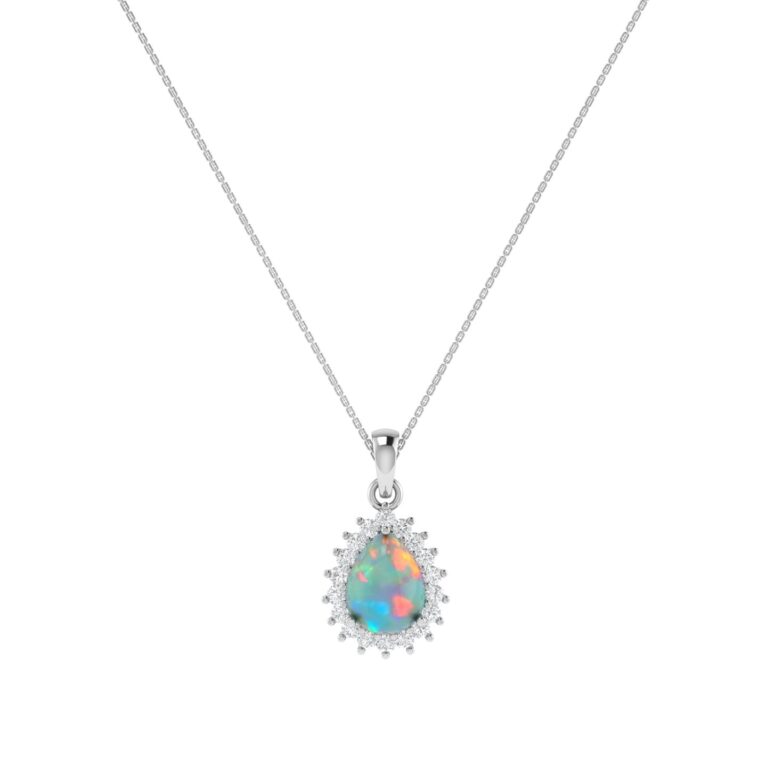 Diana Pear Opal and Ablazing Diamond Pendant in 18K White Gold (1.65ct)
