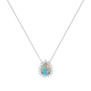 Diana Pear Opal and Ablazing Diamond Necklace in 18K White Gold (1.65ct)