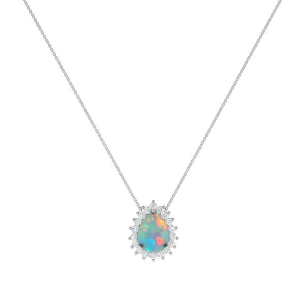 Diana Pear Opal and Ablazing Diamond Necklace in 18K White Gold (1.65ct)